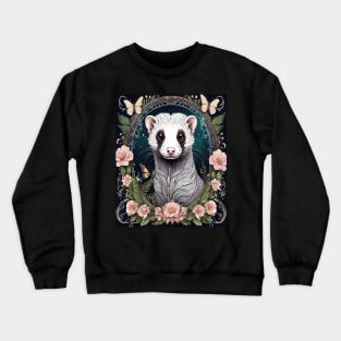 Ferret In Cottage Core and Filigree Style Art Crewneck Sweatshirt